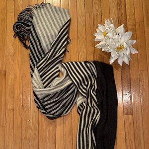 Anthropologie Striped Fringed Charcoal & White Blanket Scarf